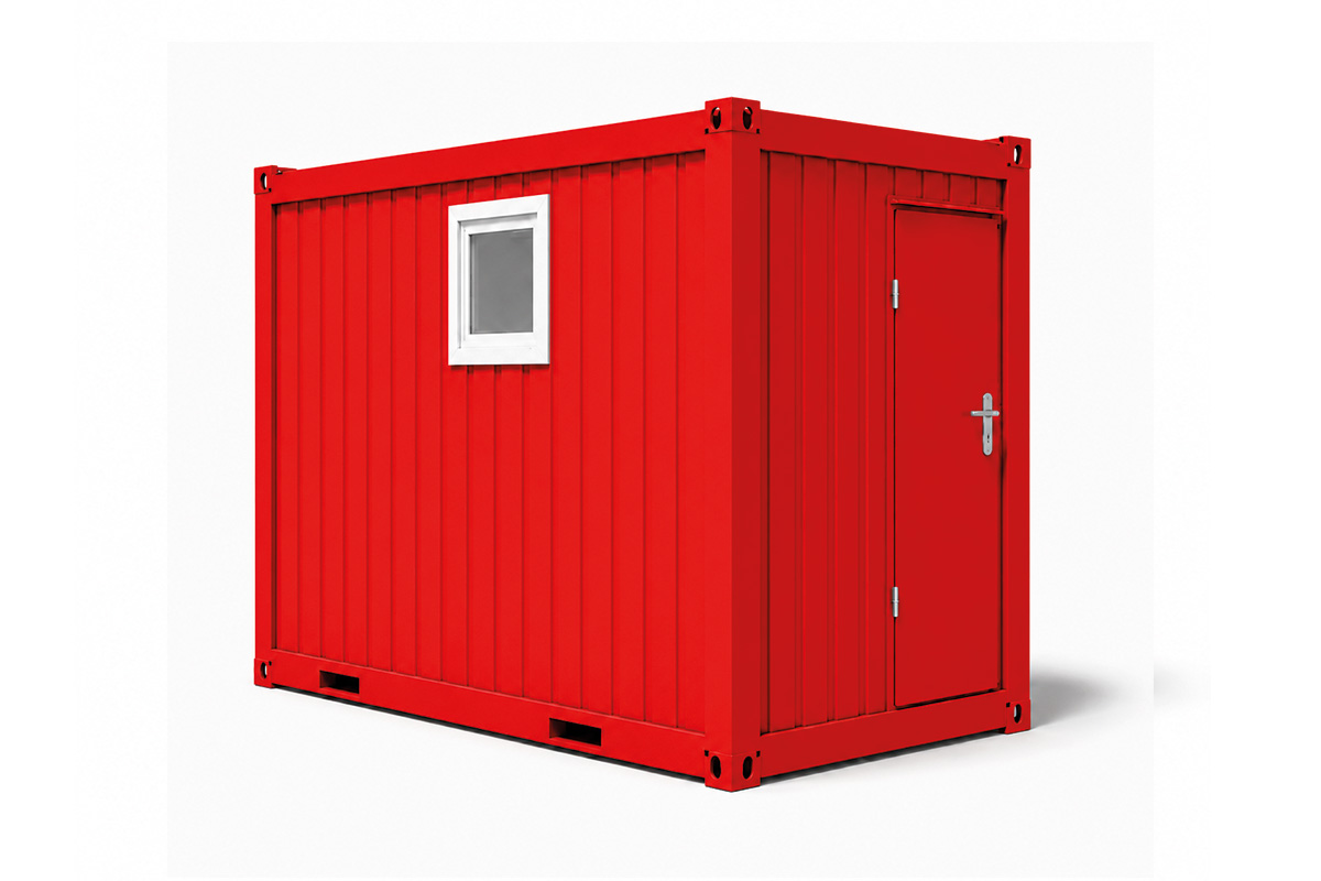 WC-Container V1, 10 Fuß, H2800 x B2435 x L2989 mm, Aussenwandlackierung RAL 3000 Feuerrrot