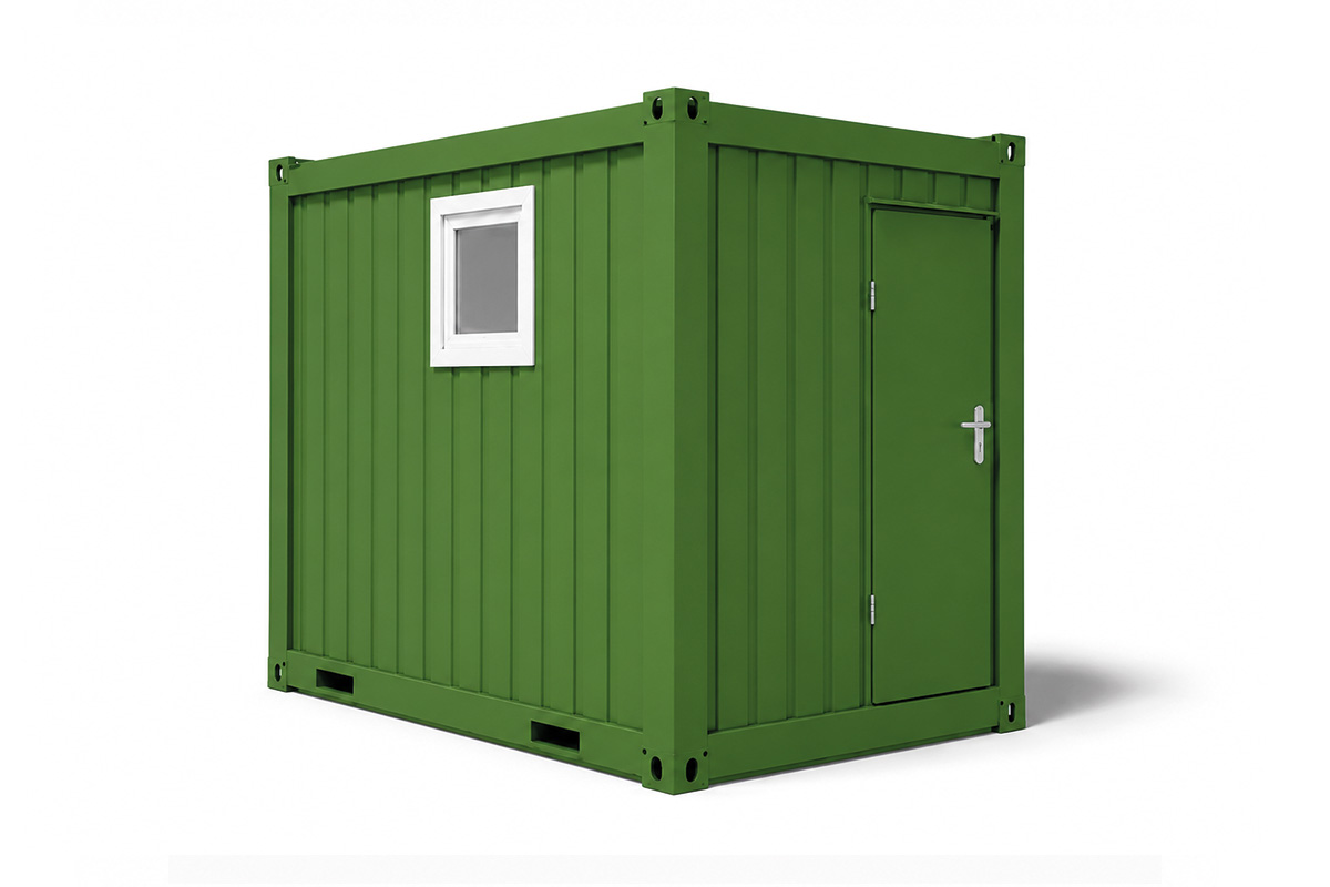 WC-Container V2, 10 Fuß, H2800 x B2435 x L2989 mm, Aussenwandlackierung RAL 6010 Grasgrün