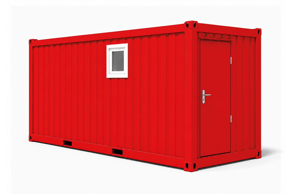 WC-Container V1, 20 Fuß, H2800 x B2435 x L6055 mm, Aussenwandlackierung RAL 3000 Feuerrrot