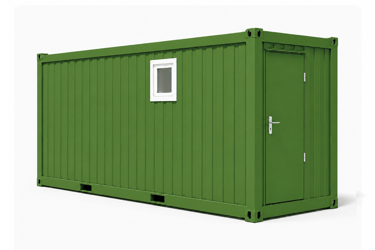 WC-Container V3, 20 Fuß, H2800 x B2435 x L6055 mm, Aussenwandlackierung RAL 6010 Grasgrün