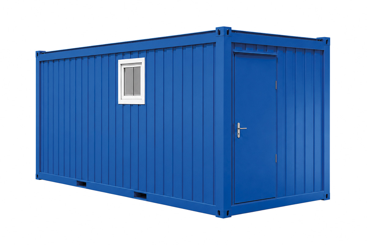 WC-Container V2, 20 Fuß, H2800 x B2435 x L6055 mm, Aussenwandlackierung RAL 5010 Enzianblau