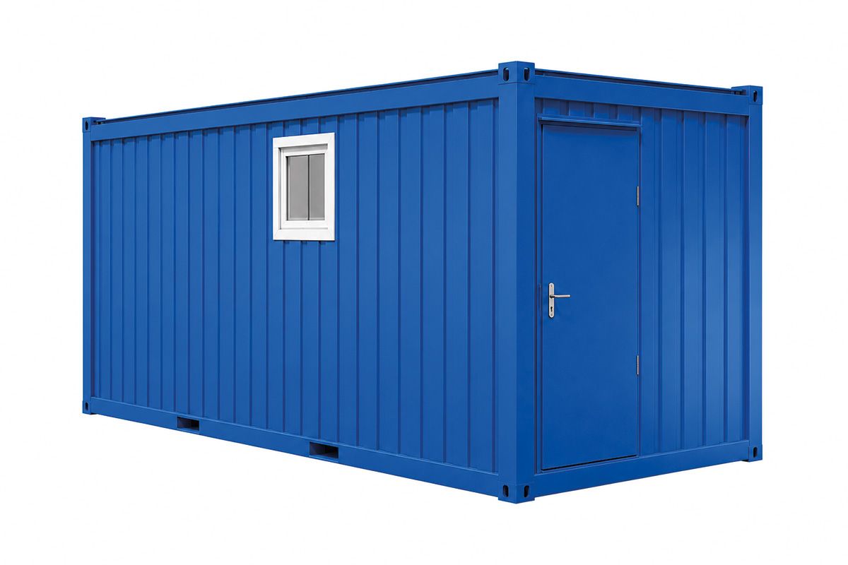 WC-Container V4, 20 Fuß, H2800 x B2435 x L6055 mm, Aussenwandlackierung RAL 5010 Enzianblau