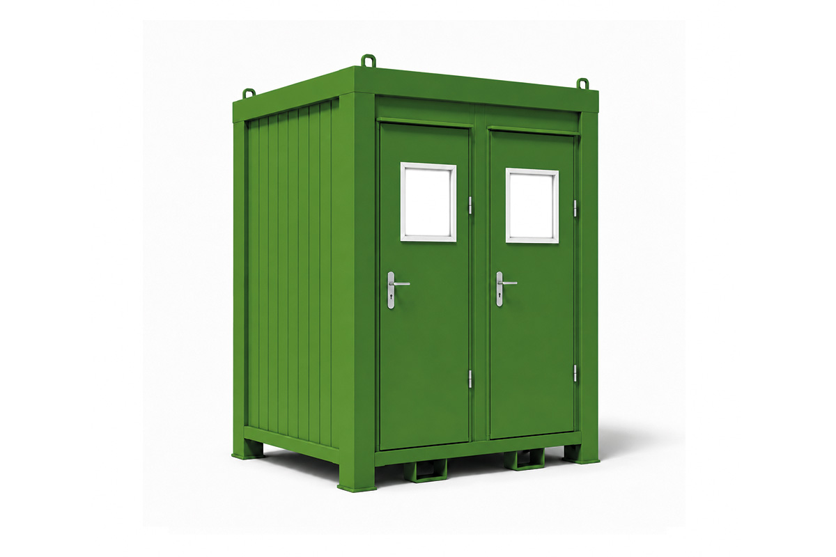 WC-Container 8 Fuß, H2540 x B1400 x L2400 mm, Aussenwandlackierung RAL 6010 Grasgrün