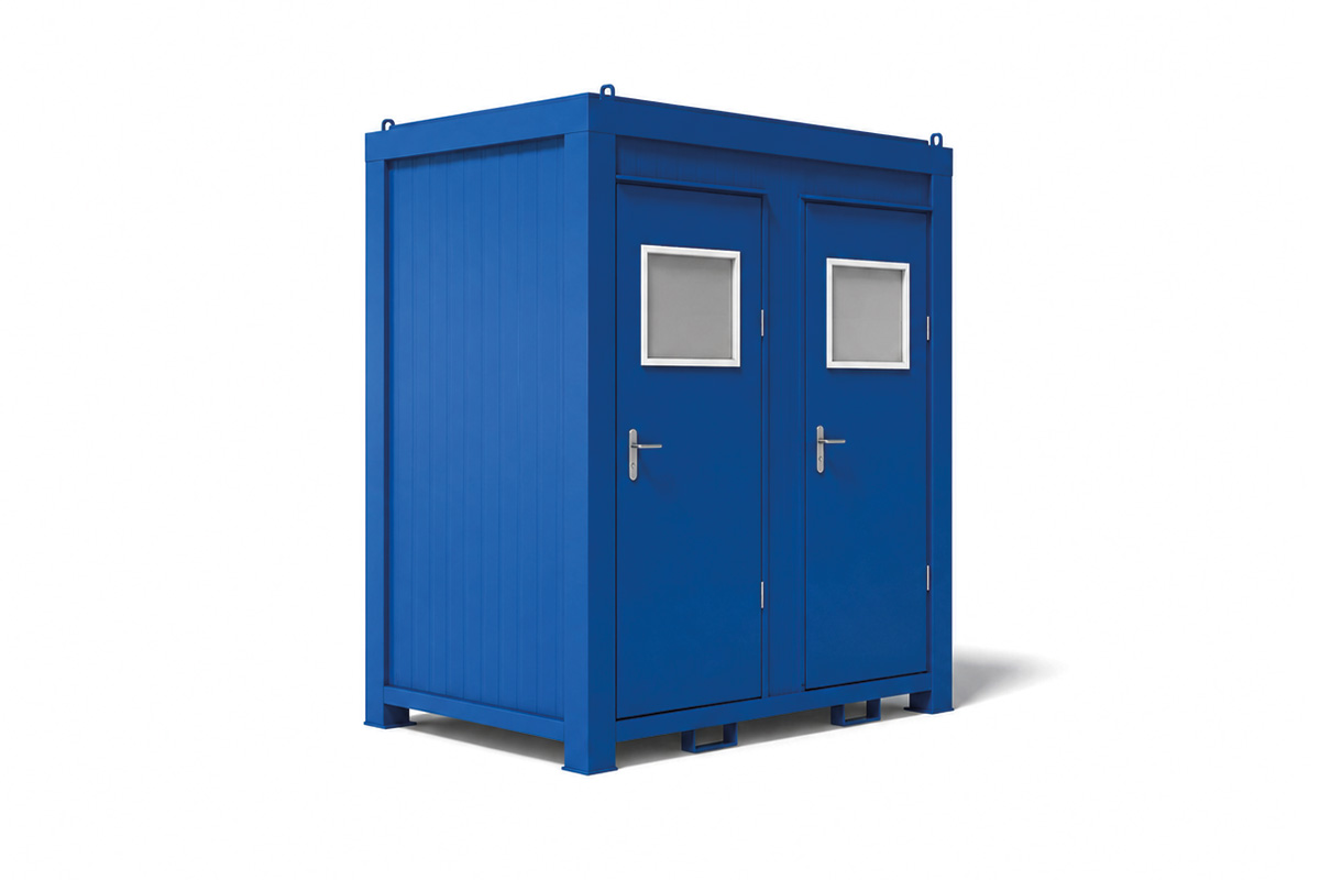WC-Container 8 Fuß, H2540 x B1400 x L2400 mm, Aussenwandlackierung RAL 5010 Enzianblau
