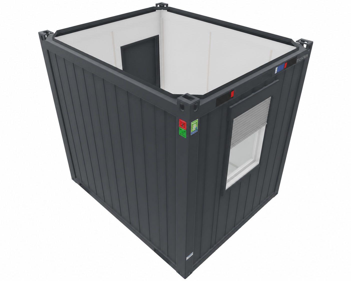 Bürocontainer 10 Fuß V2, H2800 x B2435 x L2989 mm, Aussenwandlackierung RAL 7016 Anthrazit