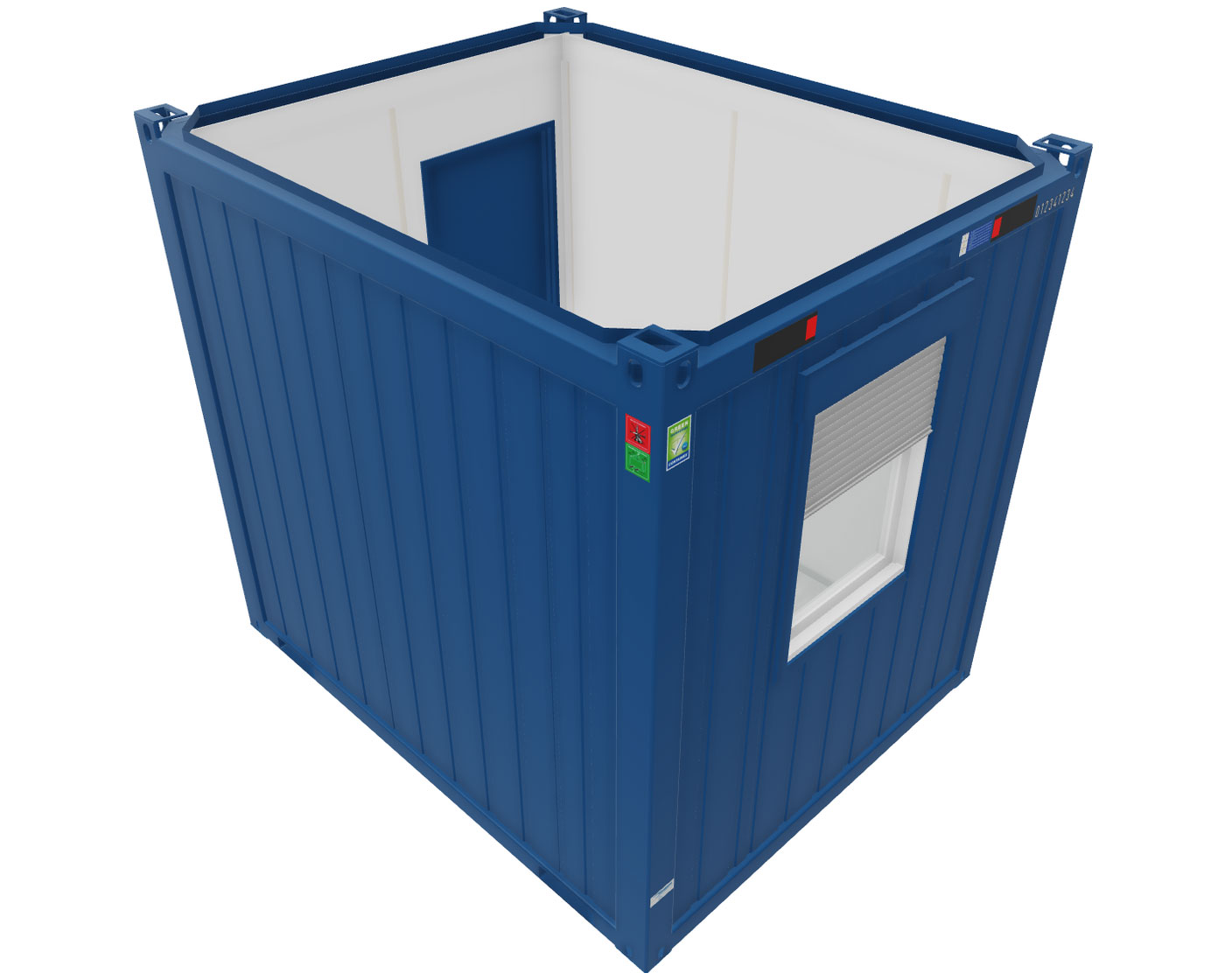 Bürocontainer 10 Fuß V2, H2800 x B2435 x L2989 mm, Aussenwandlackierung RAL 5010 Enzianblau