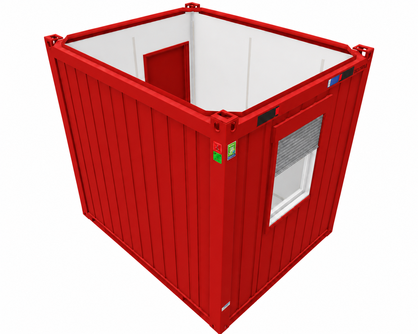 Bürocontainer 10 Fuß V2, H2800 x B2435 x L2989 mm, Aussenwandlackierung RAL 3000 Feuerrrot