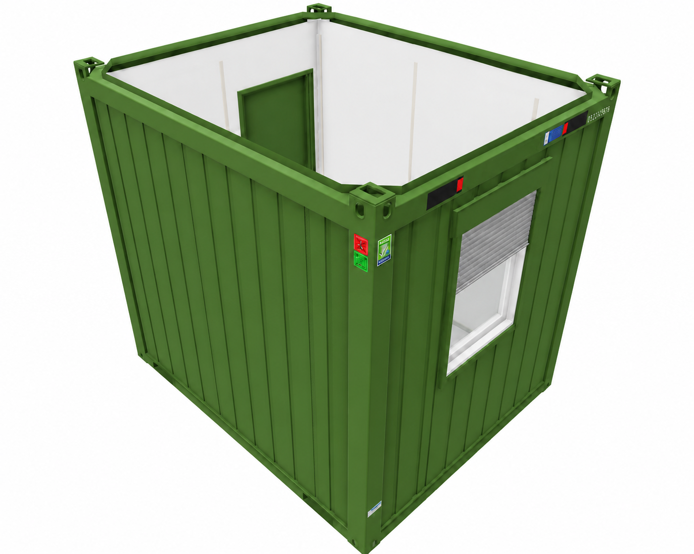 Bürocontainer 10 Fuß V2, H2800 x B2435 x L2989 mm, Aussenwandlackierung RAL 6010 Grasgrün