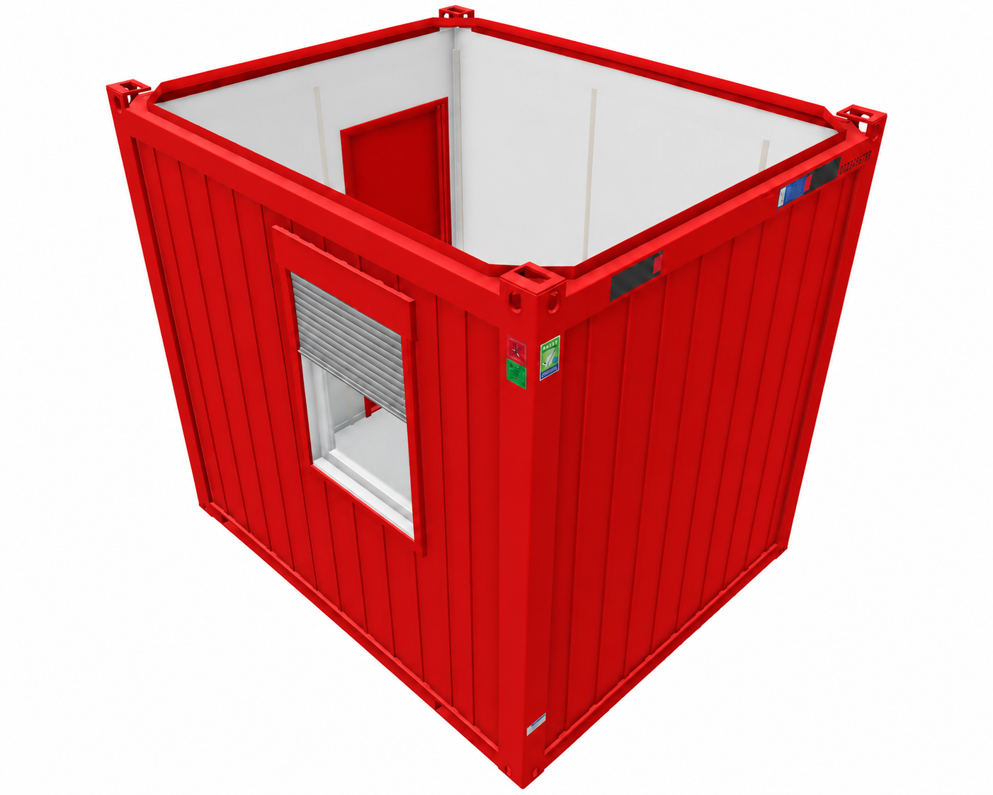 Bürocontainer 10 Fuß V1, H2800 x B2435 x L2989 mm, Aussenwandlackierung RAL 3000 Feuerrrot