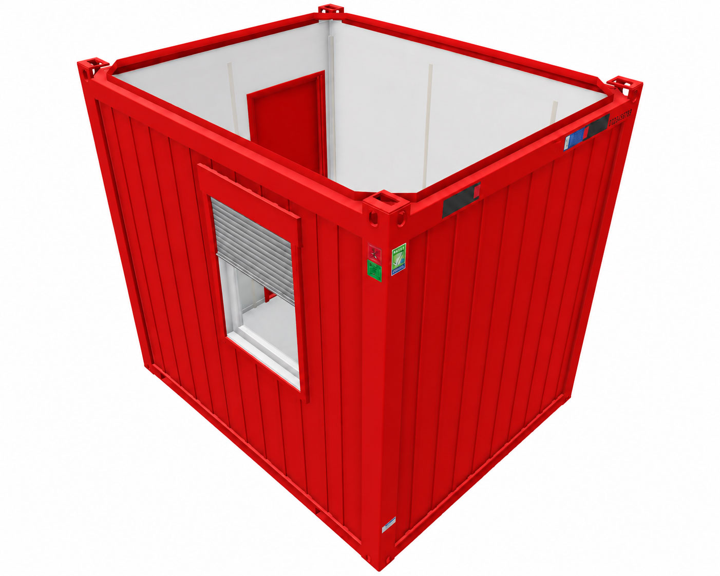 Bürocontainer 10 Fuß V3, H2800 x B2435 x L2989 mm, Aussenwandlackierung RAL 3000 Feuerrrot