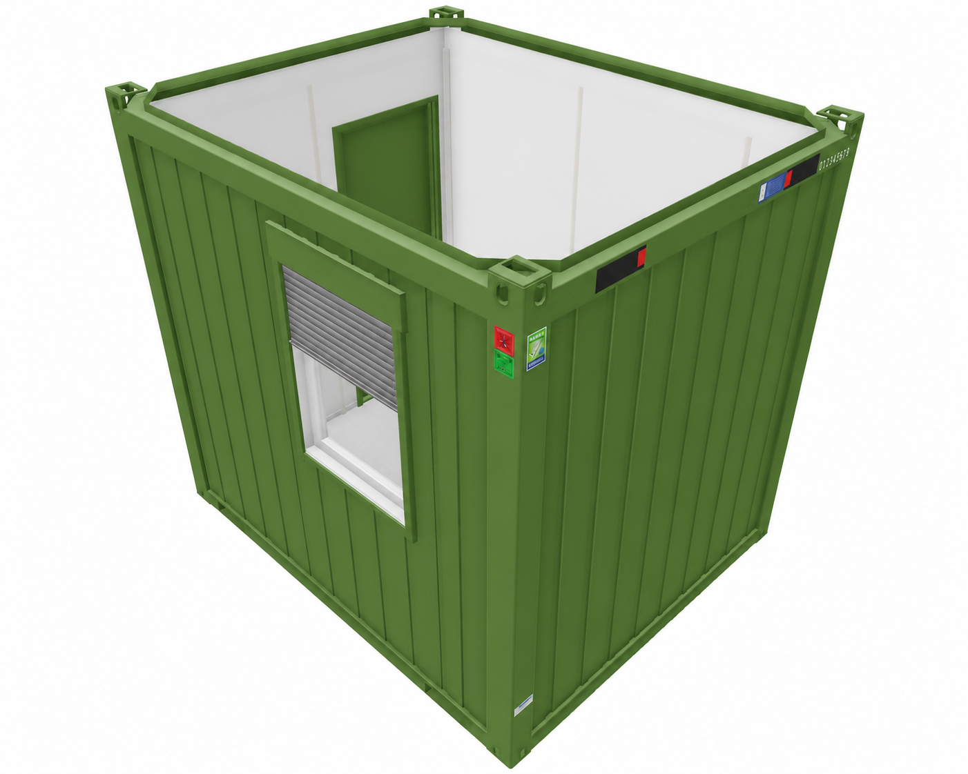 Bürocontainer 10 Fuß V1, H2800 x B2435 x L2989 mm, Aussenwandlackierung RAL 6010 Grasgrün