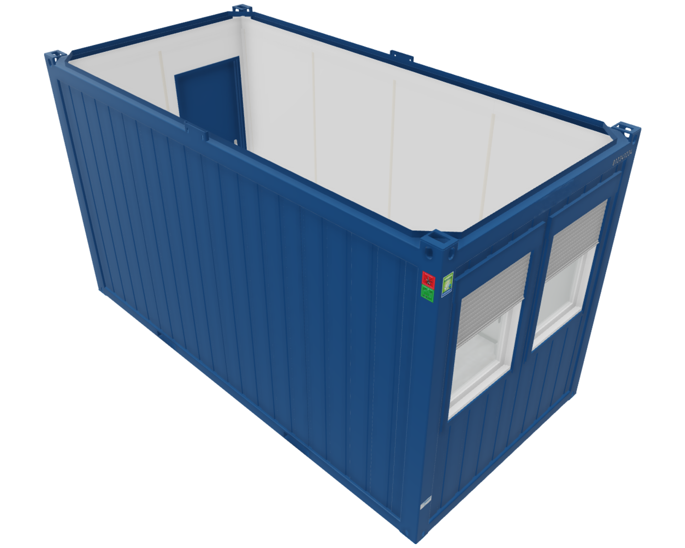 Bürocontainer 16 Fuß V1, H2800 x B2435 x L4885 mm, Aussenwandlackierung RAL 5010 Enzianblau