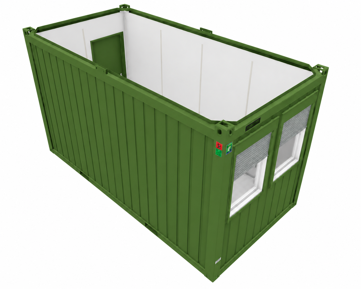 Bürocontainer 16 Fuß V1, H2800 x B2435 x L4885 mm, Aussenwandlackierung RAL 6010 Grasgrün
