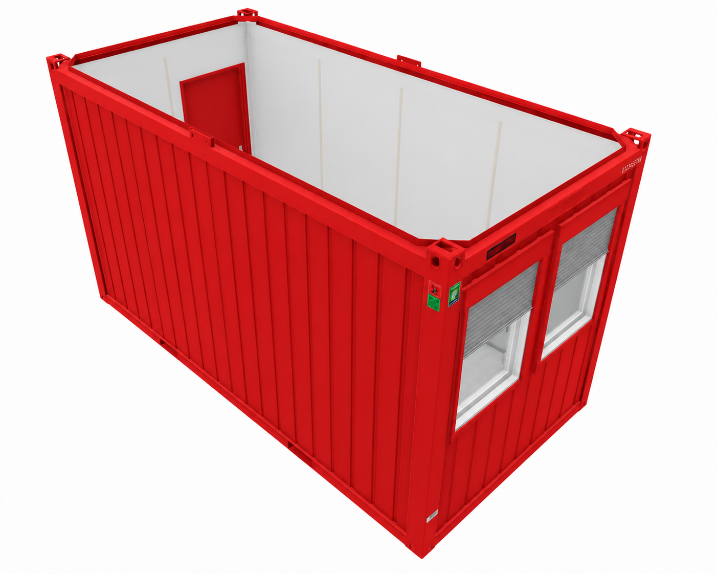 Bürocontainer 16 Fuß V1, H2800 x B2435 x L4885 mm, Aussenwandlackierung RAL 3000 Feuerrrot
