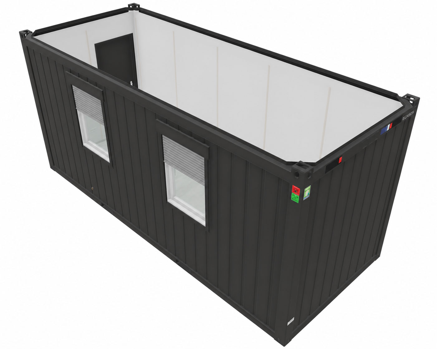 Bürocontainer 20 Fuß V3, H2800 x B2435 x L6055 mm, Aussenwandlackierung RAL 7016 Anthrazit