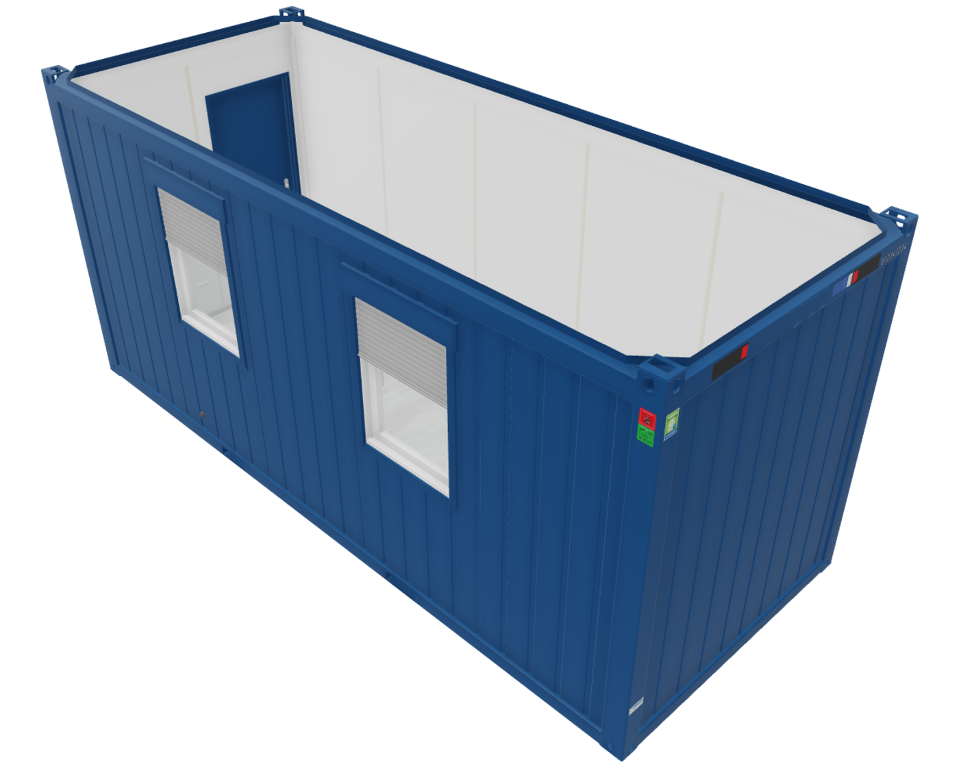 Bürocontainer 20 Fuß V3, H2800 x B2435 x L6055 mm, Aussenwandlackierung RAL 5010 Enzianblau