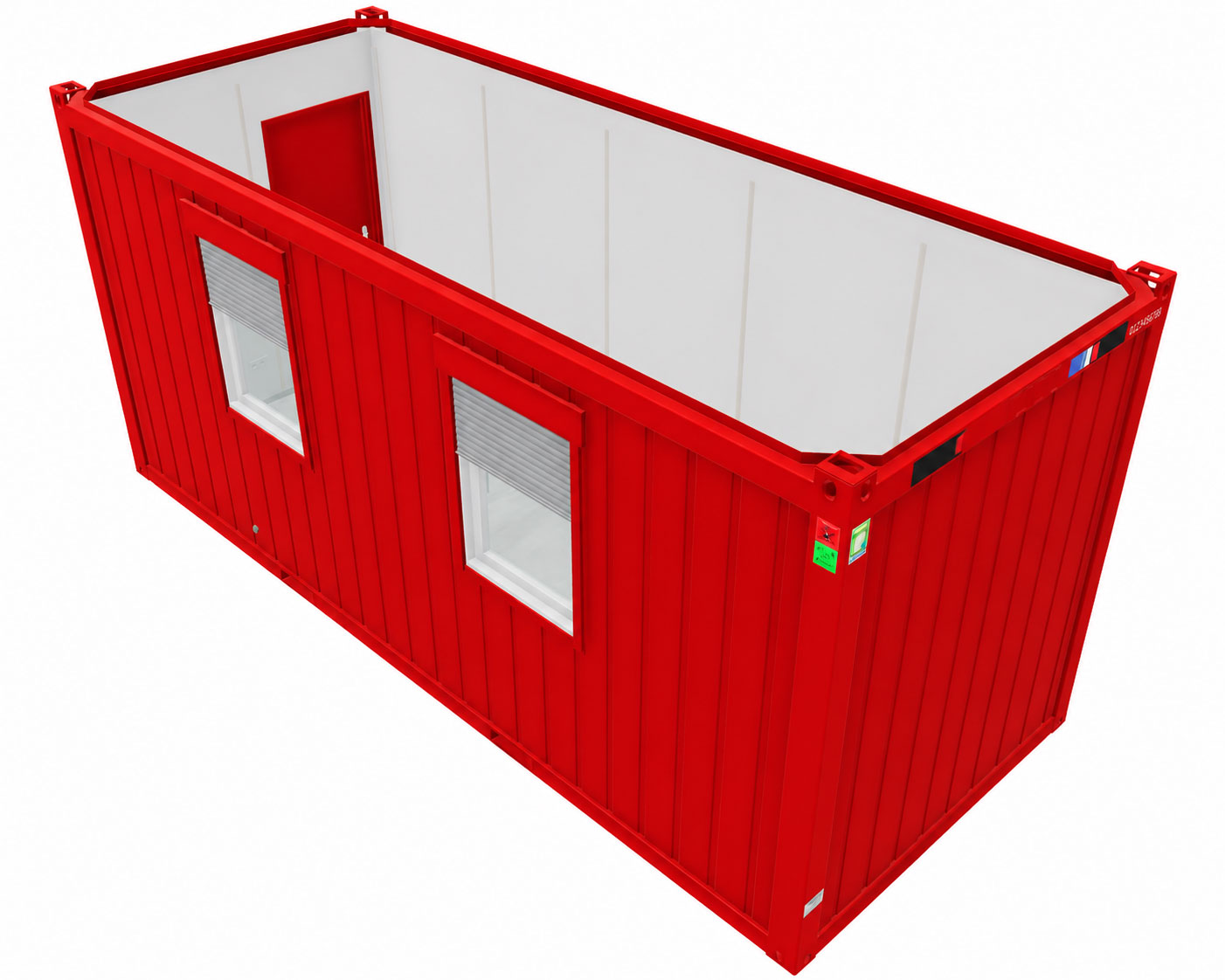 Bürocontainer 20 Fuß V3, H2800 x B2435 x L6055 mm, Aussenwandlackierung RAL 3000 Feuerrrot