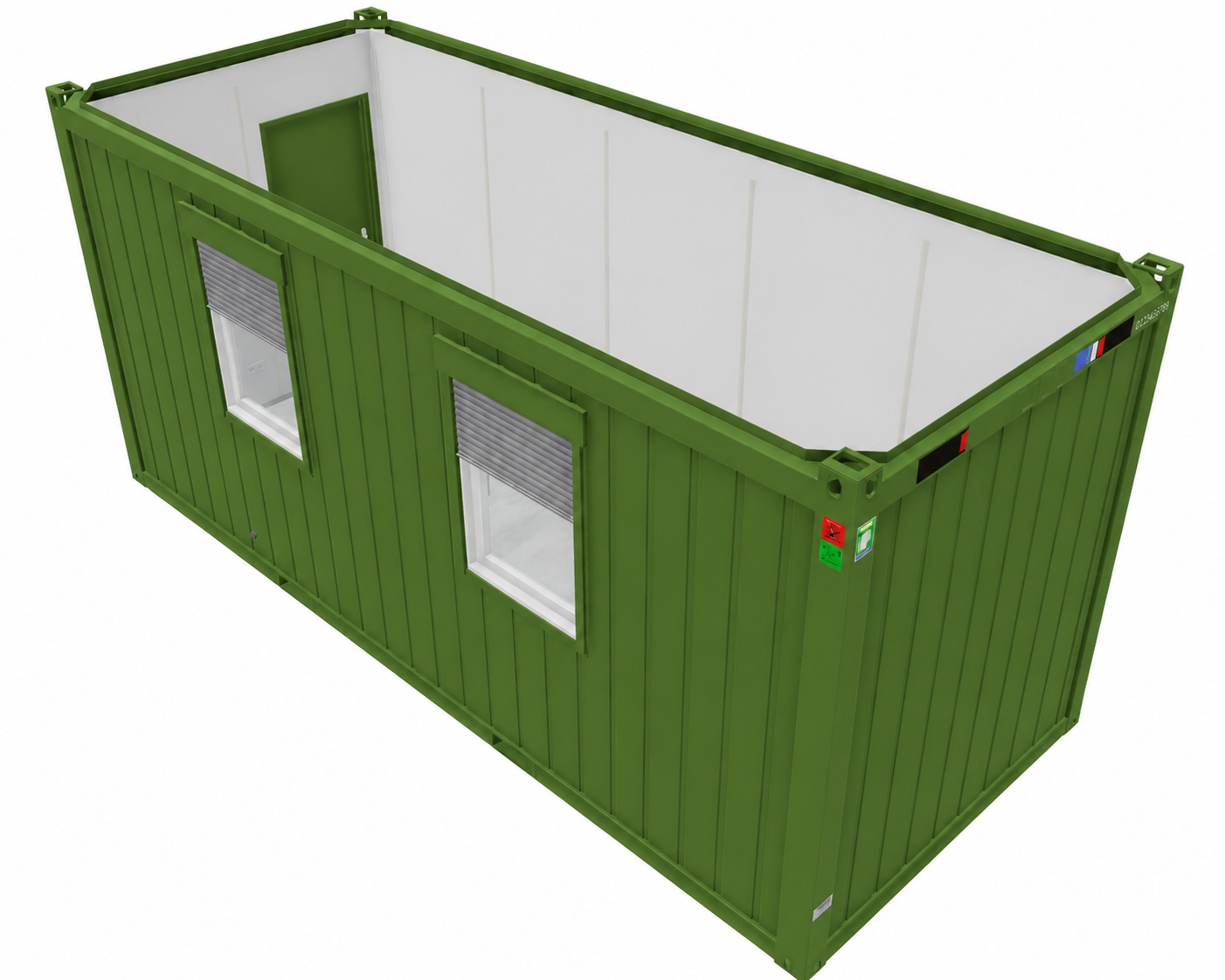 Bürocontainer 20 Fuß V3, H2800 x B2435 x L6055 mm, Aussenwandlackierung RAL 6010 Grasgrün