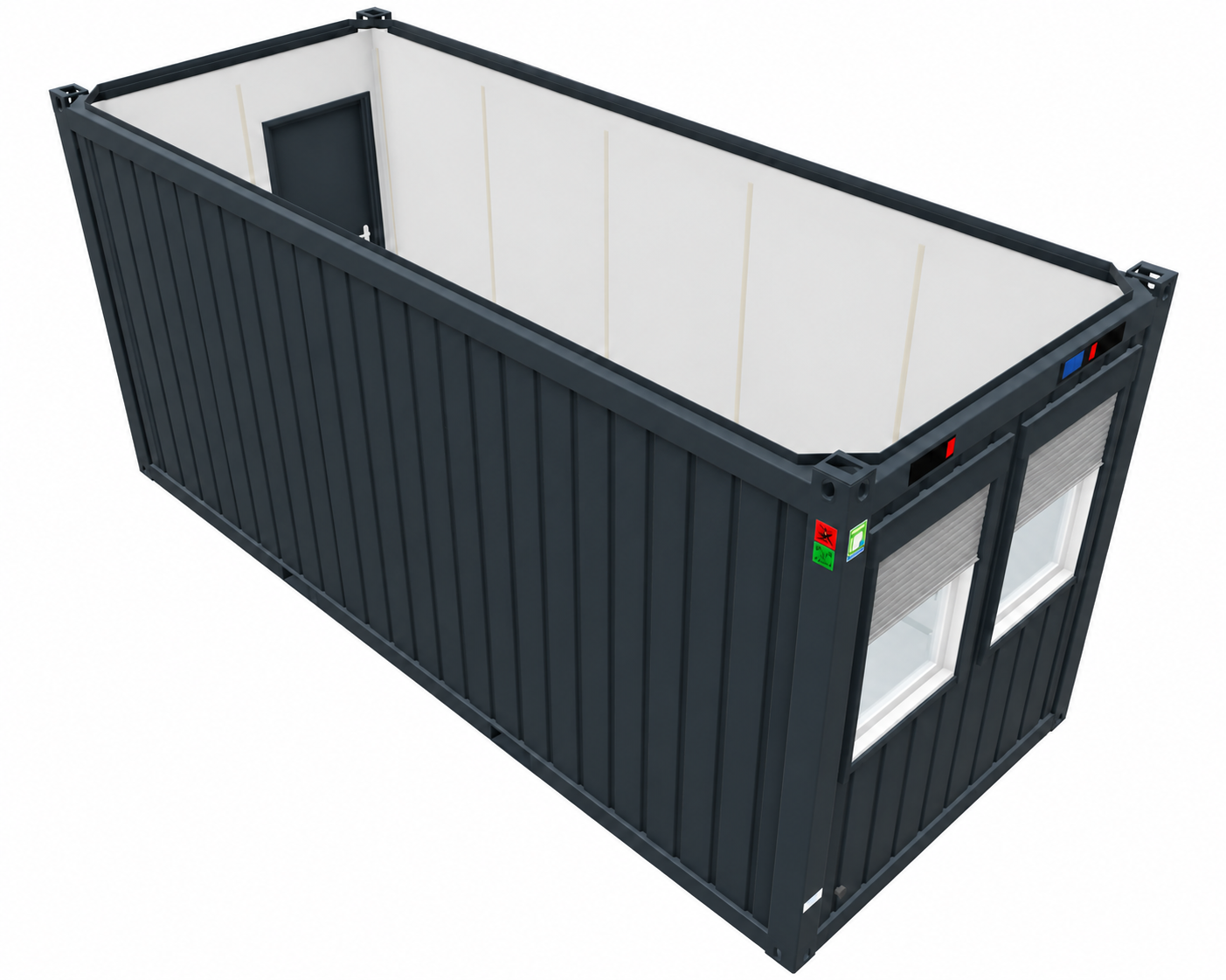 Bürocontainer 20 Fuß, H2800 x B2435 x L6055 mm, Aussenwandlackierung RAL 7016 Anthrazit