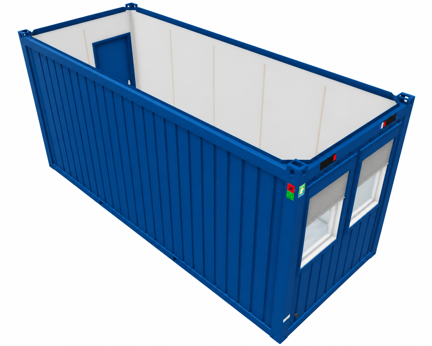 Bürocontainer 20 Fuß, H2800 x B2435 x L6055 mm, Aussenwandlackierung RAL 5010 Enzianblau