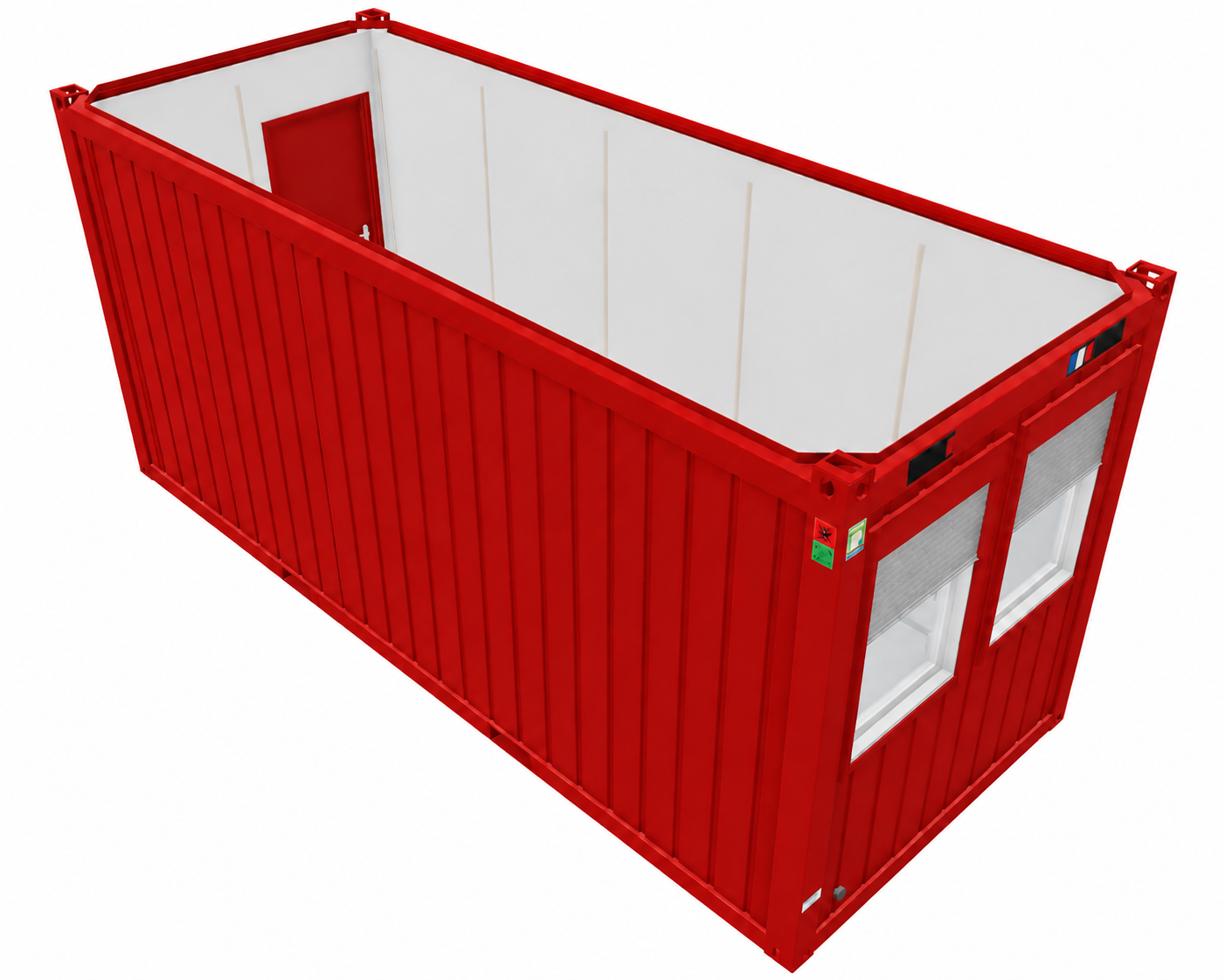 Bürocontainer 20 Fuß, H2800 x B2435 x L6055 mm, Aussenwandlackierung RAL 3000 Feuerrot