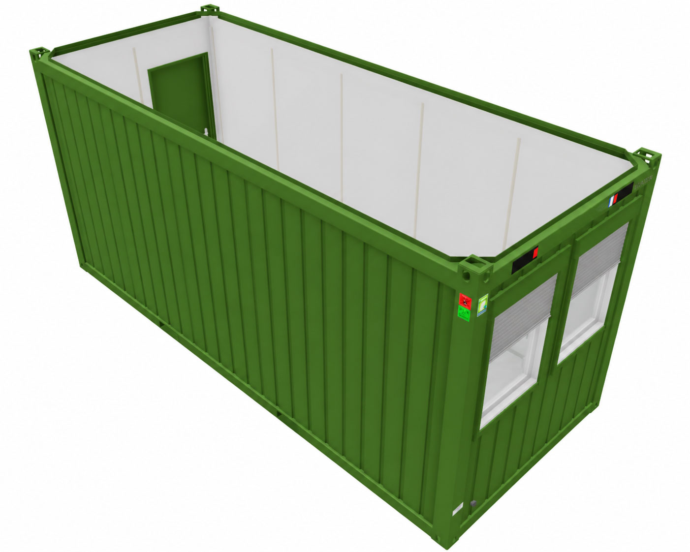Bürocontainer 20 Fuß, H2800 x B2435 x L6055 mm, Aussenwandlackierung RAL 6010 Grasgrün