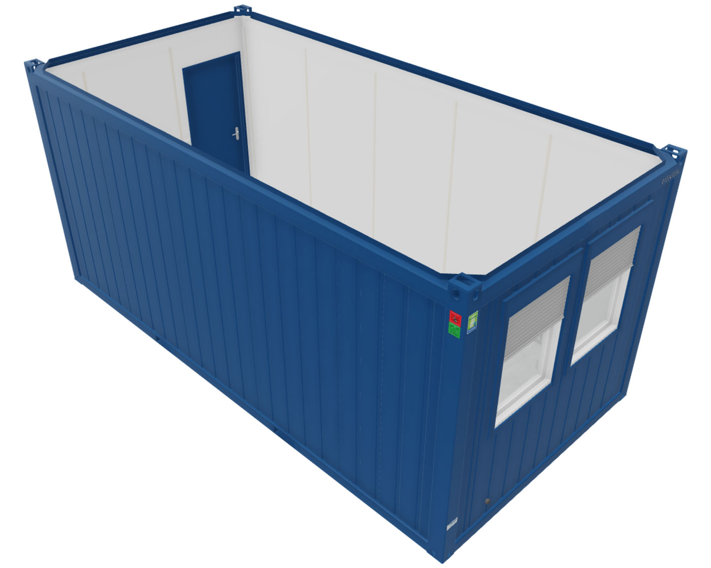 Bürocontainer 20 Fuß - XL, H2800 x B2989 x L6055 mm, Aussenwandlackierung RAL 5010 Enzianblau