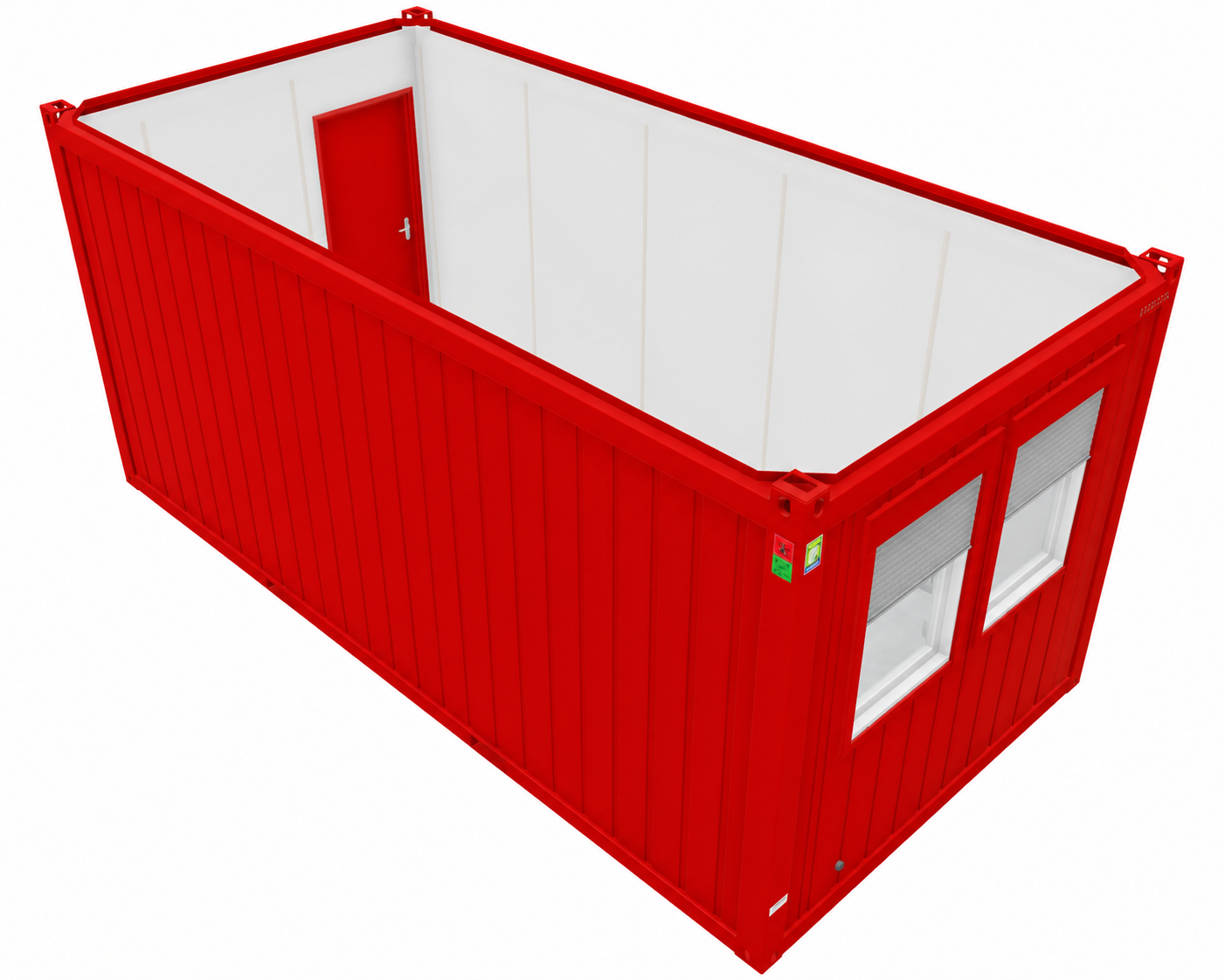 Bürocontainer 20 Fuß - XL, H2800 x B2989 x L6055 mm, Aussenwandlackierung RAL 3000 Feuerrrot