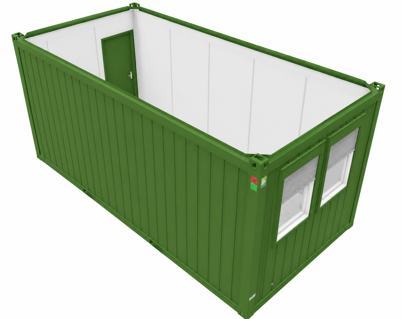Bürocontainer 20 Fuß - XL, H2800 x B2989 x L6055 mm, Aussenwandlackierung RAL 6010 Grasgrün