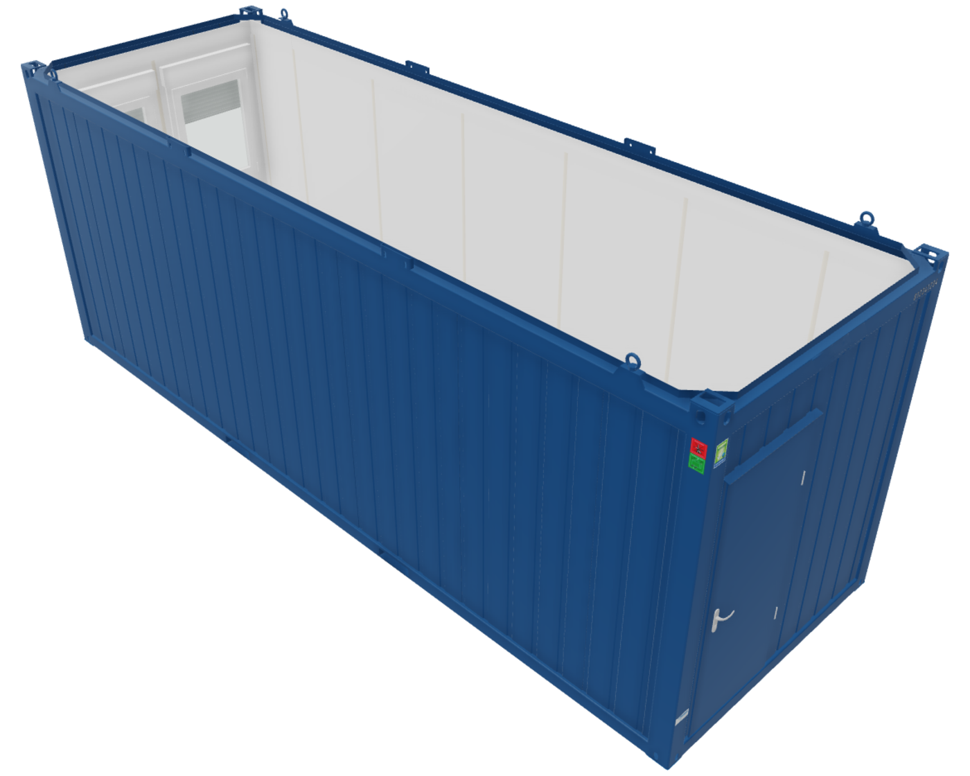 Bürocontainer 24 Fuß V1, H2800 x B2435 x L7335 mm, Aussenwandlackierung RAL 5010 Enzianblau