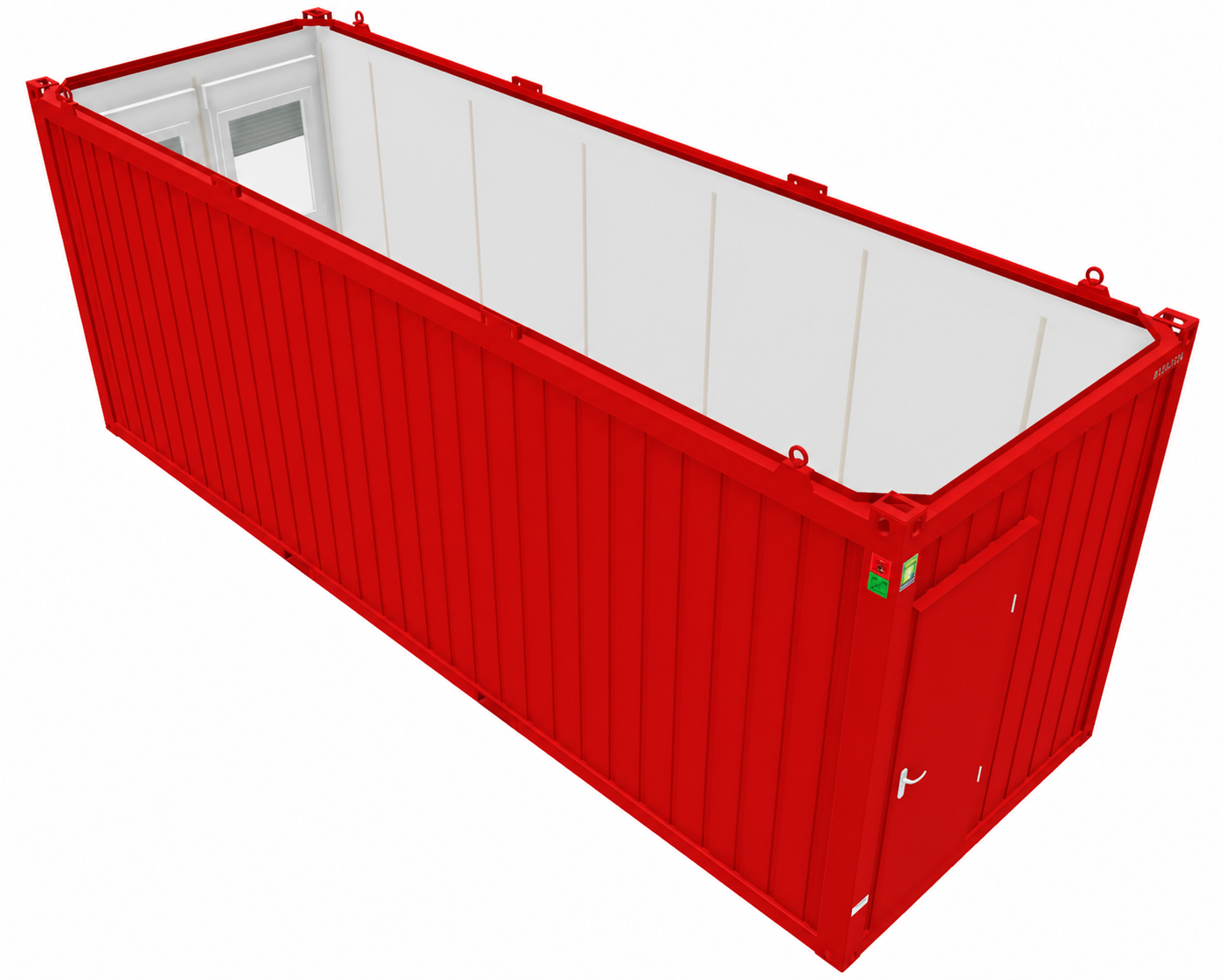 Bürocontainer 24 Fuß V1, H2800 x B2435 x L7335 mm, Aussenwandlackierung RAL 3000 Feuerrrot