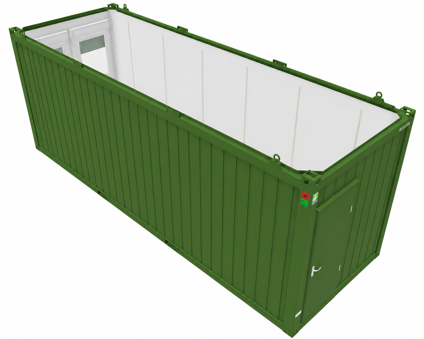 Bürocontainer 24 Fuß V1, H2800 x B2435 x L7335 mm, Aussenwandlackierung RAL 6010 Grasgrün