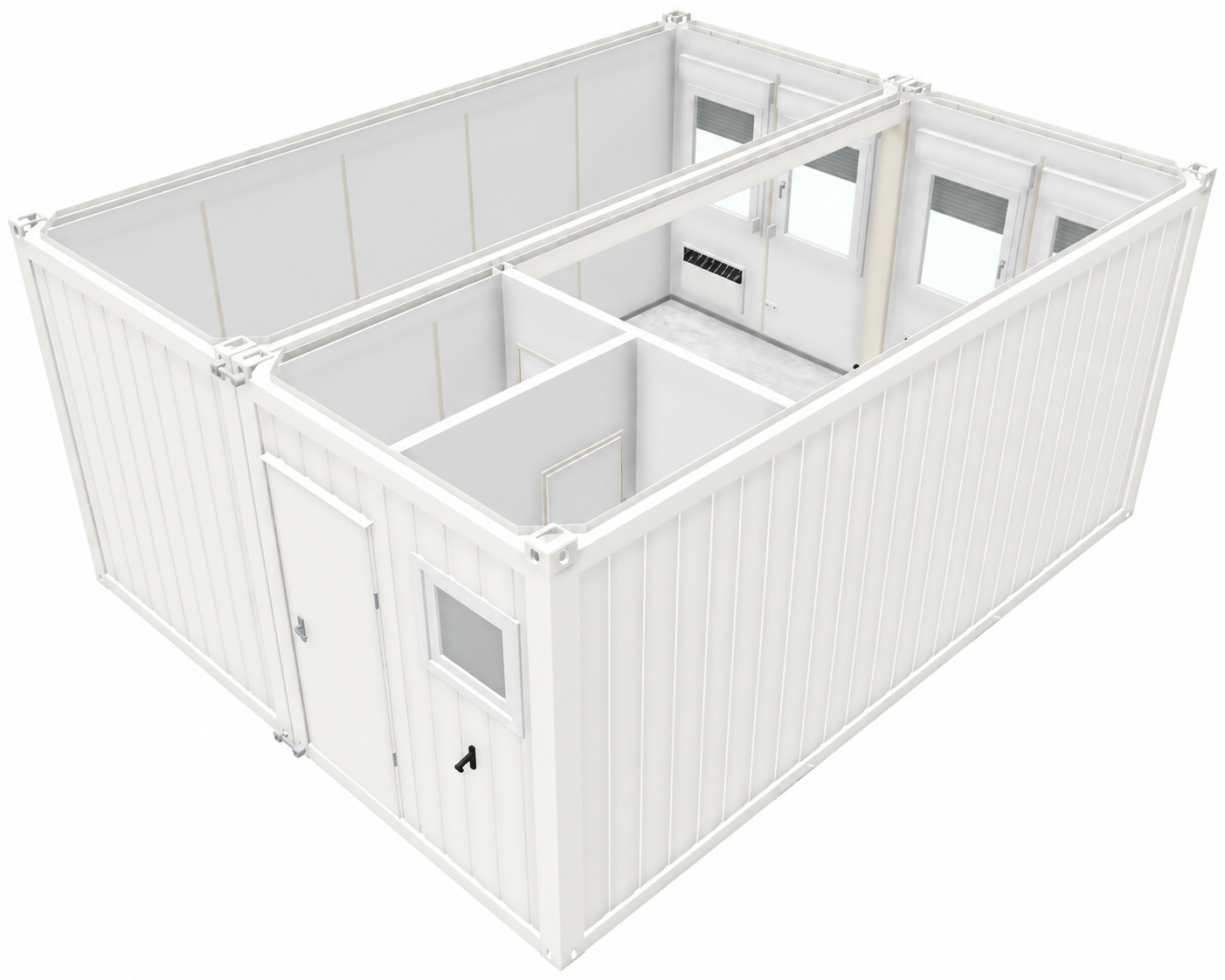 Bürocontainer - Anlage V2 mit WC, H2800 x B4885 x L6055 mm, Aussenwandlackierung RAL 9010 Reinweiß