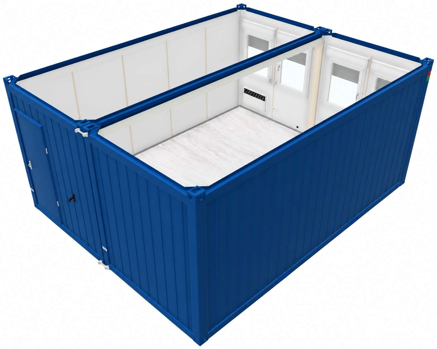 Bürocontainer - Anlage V1, H2800 x B4885 x L6055 mm, Aussenwandlackierung RAL 5010 Enzianblau