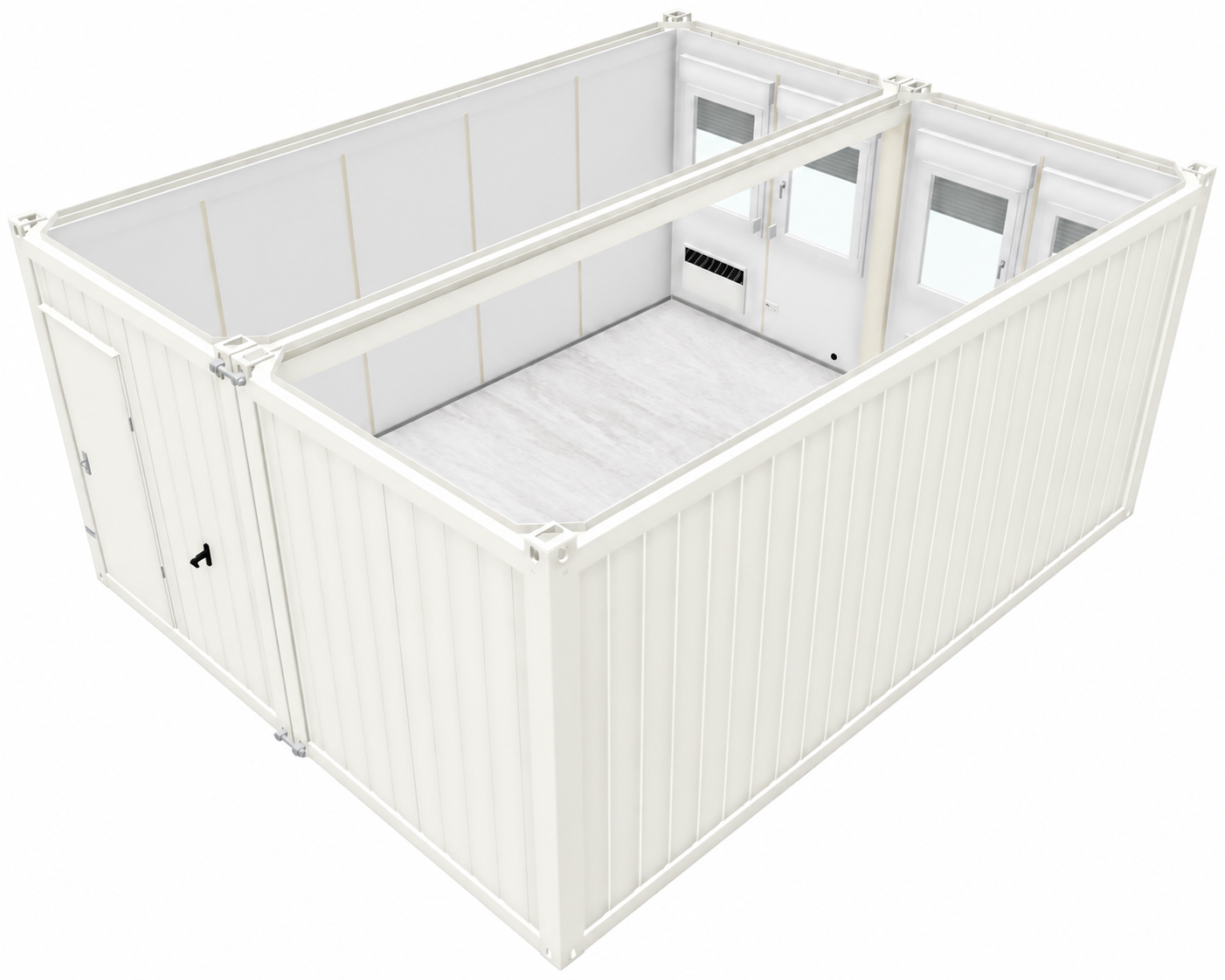 Bürocontainer - Anlage V1, H2800 x B4885 x L6055 mm, Aussenwandlackierung RAL 9010 Reinweiß