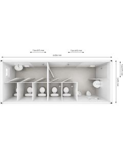 WC-Container V2, 20 Fuß, H2800 x B2435 x L6055 mm, Aussenwandlackierung RAL 1003 Signalgelb