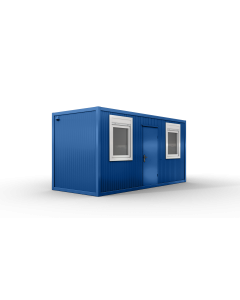 Bürocontainer isoliert, 5100 x 2160 x 2540 mm (L x B x H), inkl. Elektropaket, 2 Fenster, Lackierung RAL 5010 enzianblau - Variante 1