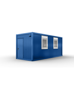 B&uuml;rocontainer isoliert, 6055 x 2435 x 2600 mm (L x B x H),  inkl. Elektropaket, 2 Fenster, Lackierung RAL 5010 enzianblau - Variante 1