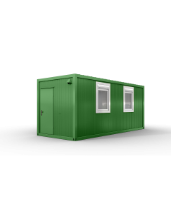 Bürocontainer isoliert, 6055 x 2435 x 2600 mm (L x B x H), inkl. Elektropaket, 2 Fenster, Lackierung RAL 6010 grasgrün - Variante 1