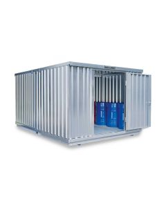 Gefahrstoffcontainer WGK 1-3, H2300xB4050xT4340 mm, 1830 mm Doppelflügeltür inkl. 1270 mm Zusatztür, erfolgt vormontiert