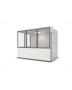 Hallenbüro MultiRoom 7 - Meisterbüro, H2660 x B3390 x T2280 mm mit Starter Plus Elektropaket in RAL 9002 - Grauweiß