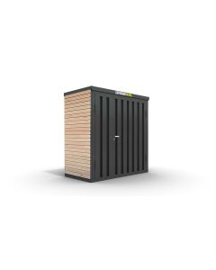Lagercontainer mit Holzverkleidung XS  &ndash; 2 qm, H2150 x B2100 x T1140 mm, Au&szlig;enwandlackierung anthrazit, Dach au&szlig;en verzinkt, mit Holzfu&szlig;boden, 1830 mm Doppelfl&uuml;gelt&uuml;r mittig in Breitseite, montiert