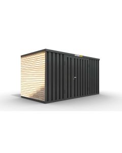 Lagercontainer mit Holzverkleidung M  &ndash; 6 qm, H2150 x B3050 x T2170 mm, Au&szlig;enwandlackierung anthrazit, Dach au&szlig;en verzinkt, mit Holzfu&szlig;boden, 1830 mm Doppelfl&uuml;gelt&uuml;r mittig in Breitseite, montiert