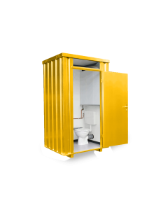Toilettenbox mit 150 L Frischwassertank  &ndash; 1 qm, H2425 x B1400 x T1250 mm, mobil einsetzbar, fertig montiert, RAL 1003 signalgelb