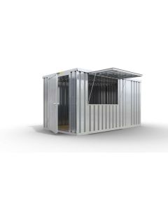Verkaufscontainer - Barcontainer mit Verkaufsklappe außermittig und Ablage, H2216 x B4020 x T2350 mm, verzinkt, zerlegt