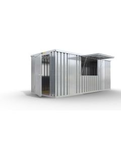 Verkaufscontainer - Barcontainer mit Verkaufsklappe mittig und außermittig und Ablage, H2216 x B5055 x T2350 mm, verzinkt, zerlegt