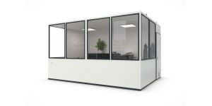 Hallenbüro MultiFlex 15, H2660 x B4560 x T3390 mm, ca. 15 m² Grundfläche, Office Plus Elektropaket, Farbe RAL 9002 - Grauweiß
