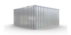 Lagercontainer L2  – 16 qm, H2115 x B4050 x T4340 mm, verzinkt, ohne Fußboden, 1270 mm Einflügeltür mittig in Modul D, zerlegt