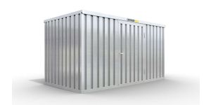 Lagercontainer M  – 6 qm, H2150 x B3050 x T2170 mm, verzinkt, mit Holzfußboden, 1270 mm Einflügeltür mittig in Breitseite, zerlegt