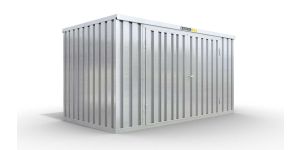 Lagercontainer M  – 6 qm, H2115 x B3050 x T2170 mm, verzinkt, ohne Fußboden, 2750 mm Doppelflügeltür mittig in Breitseite, zerlegt